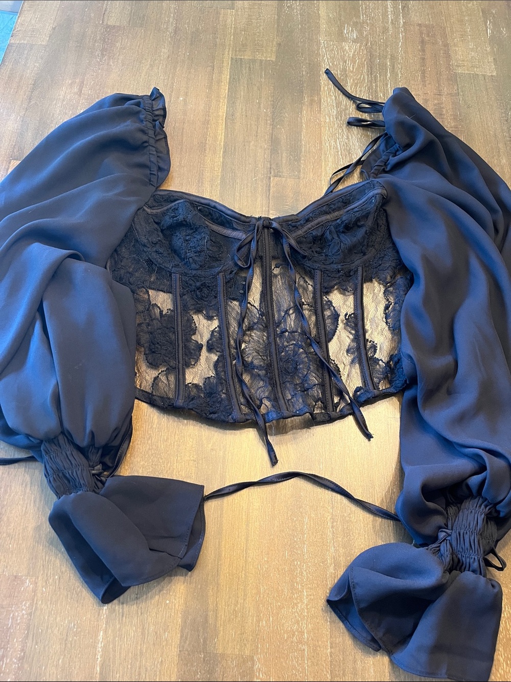 For Love & Lemons Black Sheer Lace Corset Top small
